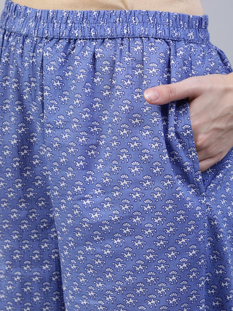 Women Purple Printed Straight Kurta With Palzo & Dupatta