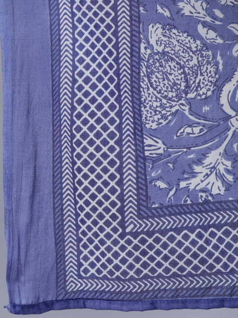 Women Purple Printed Straight Kurta With Palzo & Dupatta