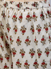 Women Off- White Printed Flared Kurta With Palzo & Dupatta