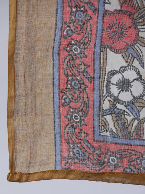 Women Off- White Printed Flared Kurta With Palzo & Dupatta