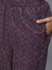 Women Red & Blue Floral Printed Kurta Set With Palazo & Dupatta