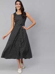 Women Black Printed Sleeveless Dress