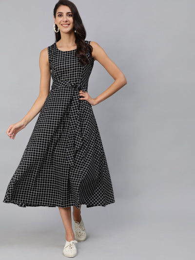 Women Black Printed Sleeveless Dress