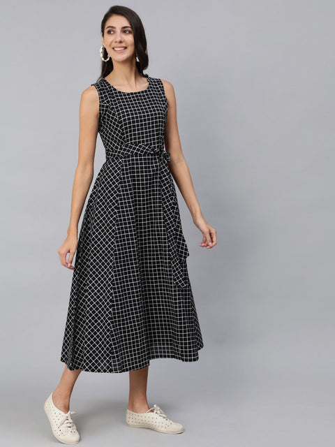 Women Black Printed Sleeveless Dress