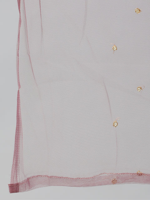 Women Pink Straight Kurta With Plazo & Sequened Dupatta