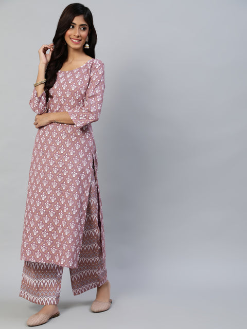 Women Pink Straight Kurta With Plazo & Sequened Dupatta