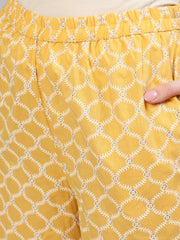 Women Yellow Printed Anarkali Kurta With Plazo & Dupatta