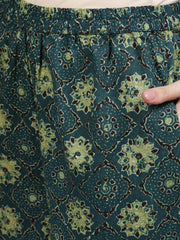 Women Green Printed Straight Kurta With Plazo & Dupatta