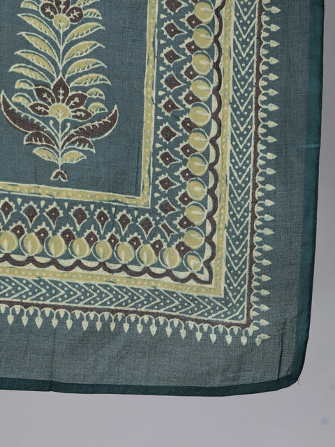 Women Green Printed Straight Kurta With Plazo & Dupatta