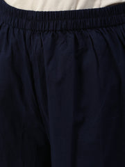 Women Navy Blue Embroidered With Plazo & Printed Dupatta