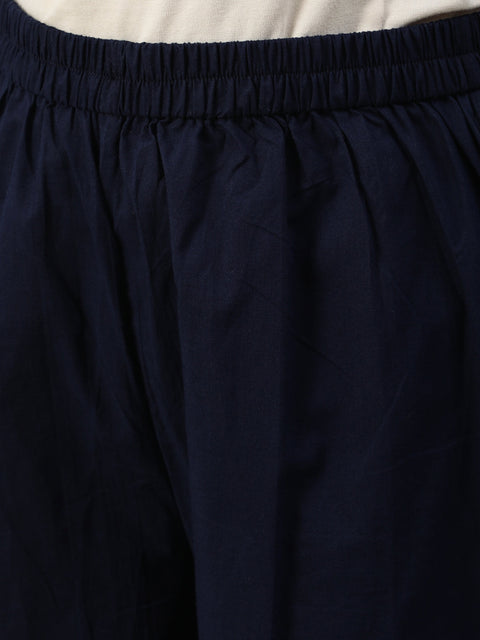 Women Navy Blue Embroidered With Plazo & Printed Dupatta