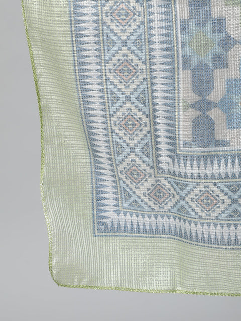 Women Navy Blue Embroidered With Plazo & Printed Dupatta