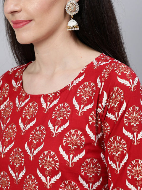 Women Red Straight Kurta With Plazo & Sequened Dupatta