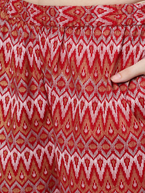 Women Red Straight Kurta With Plazo & Sequened Dupatta