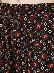 Women Black Printed Flared Kurta With Trouser & Dupatta