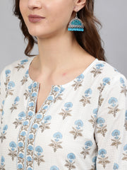 Women Off-White Straight Tunic With Three Quaretr Sleeves