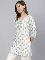Women Off-White Straight Tunic With Three Quaretr Sleeves