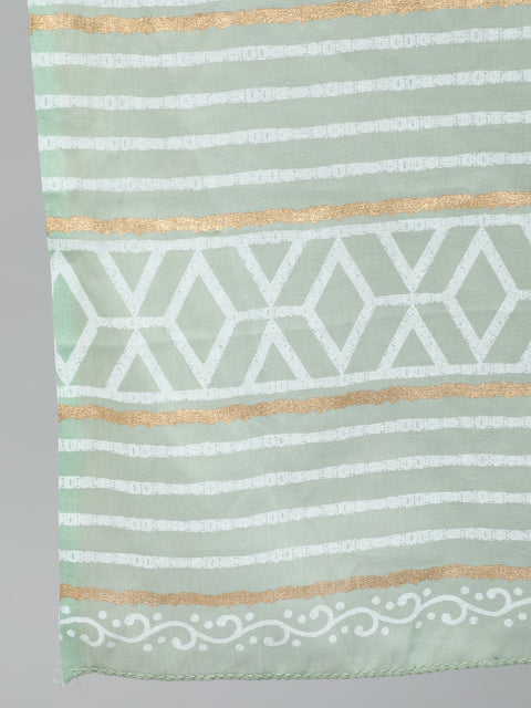 Women Green Printed Straight Kurta With Plazo & Dupatta