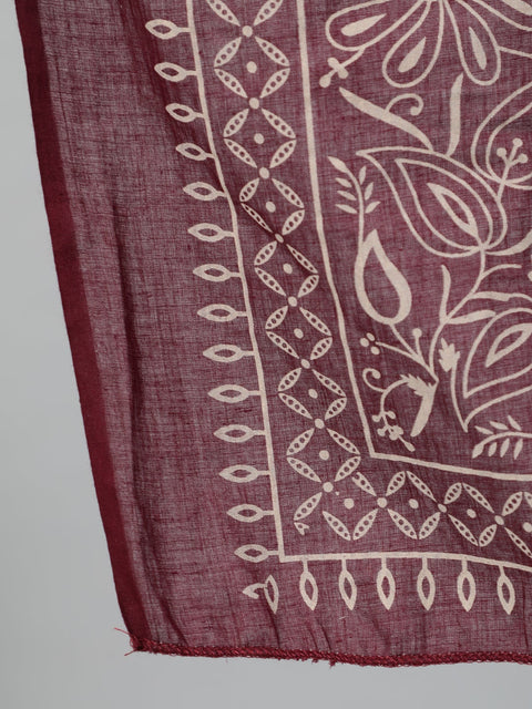 Women Burgundy & Beige Motifs Printed Pure Cotton Kurta With Plazzos And Dupatta