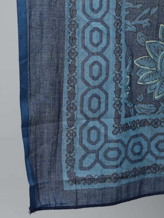 Women Blue Printed Straight Kurta With Plazo & Dupatta