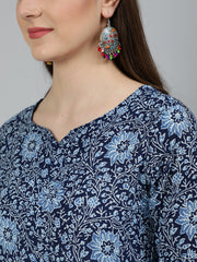 Women Blue Ethnic Motifs Printed  Pure Cotton Kurta with Palazzos & Dupatta