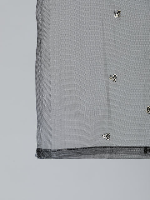 Women Black Embroidered Straight Kurta With Plazo & Dupatta