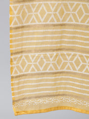 Women Yellow Printed Flared Kurta With Trouser & Dupatta