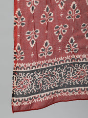 Women Maroon Printed Straight Kurta With Plazo & Dupatta