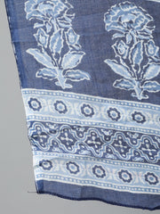 Women Navy Blue Printed Straight Kurta With Plazo & Dupatta