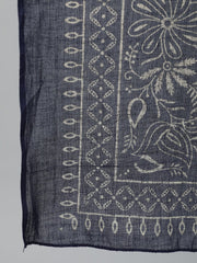 Women Navy Blue Printed Kurta With Plazzo & Dupatta