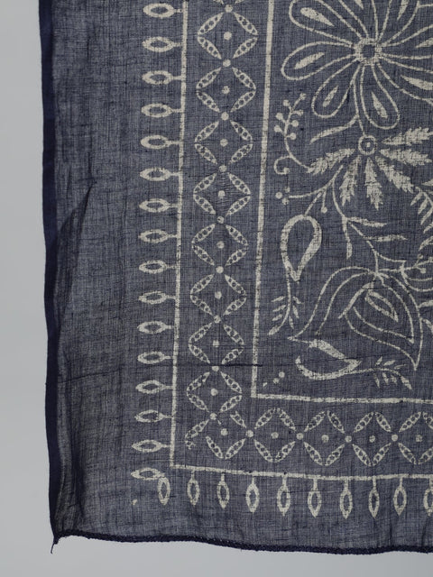 Women Navy Blue Printed Kurta With Plazzo & Dupatta