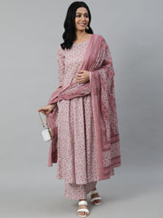 Women Off-White Ethnic Printed Straight Kurta With Plazzo And Dupatta