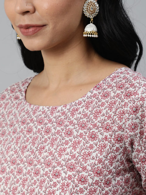 Women Off-White Ethnic Printed Straight Kurta With Plazzo And Dupatta