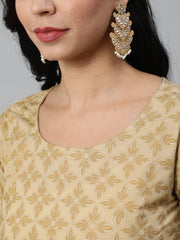 Women Beige Printed Straight Kurta With Plazo
