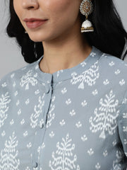 Women Grey Paisley Printed Panelled Pure Cotton Kurta With Trouser & Dupatta