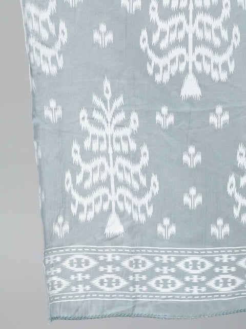 Women Grey Paisley Printed Panelled Pure Cotton Kurta With Trouser & Dupatta