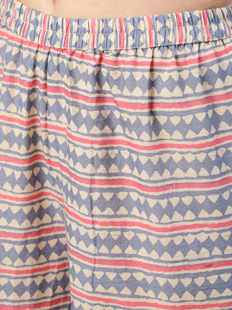 Women Cream Ethnic Prnited Kurta With Palazzo And Dupatta