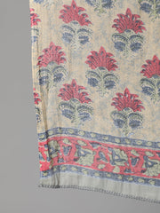 Women Cream Ethnic Prnited Kurta With Palazzo And Dupatta