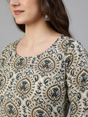 Women Off White Ethnic Motif Printed Kurta With Palzzo And Dupatta