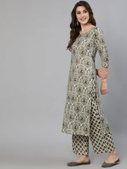 Women Off White Ethnic Motif Printed Kurta With Palzzo And Dupatta