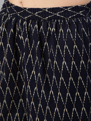 Women Navy Blue & Gold Printed Straight Kurta With Plazo & Dupatta