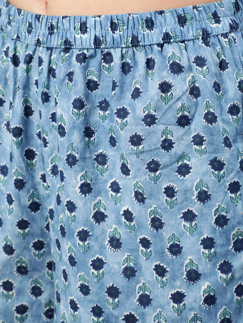 Women Blue Printed Straight Kurta With Plazo & Dupatta