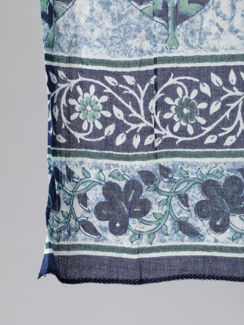 Women Blue Printed Straight Kurta With Plazo & Dupatta