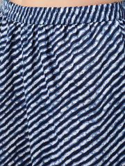 Women Navy Blue Bandhani Printed Straight Kurta With Dupatta And Palazzos