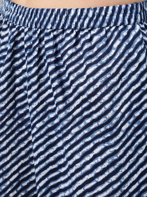 Women Navy Blue Bandhani Printed Straight Kurta With Dupatta And Palazzos