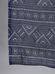 Women Navy Blue Bandhani Printed Straight Kurta With Dupatta And Palazzos