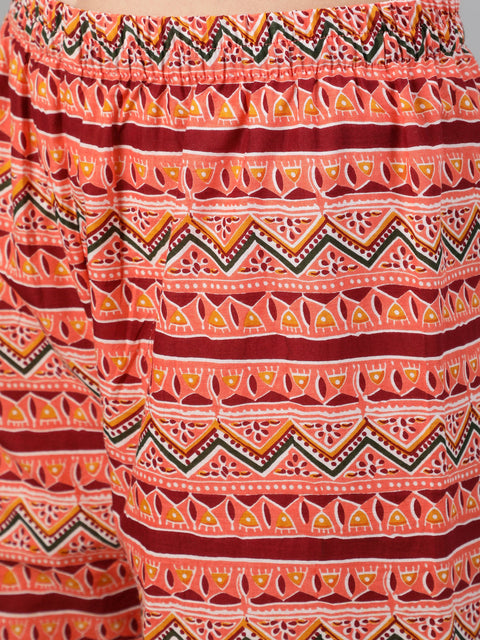 Women Red Bandhani Printed Straight Kurta With Palzzo And Dupatta