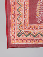 Women Red Bandhani Printed Straight Kurta With Palzzo And Dupatta
