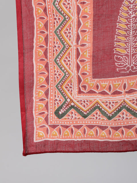 Women Red Bandhani Printed Straight Kurta With Palzzo And Dupatta