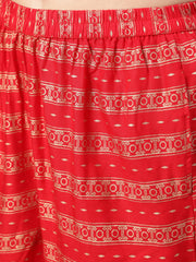 Women Red Gold Ethnic Printed Kurta With Palazzo And Sequence Dupatta